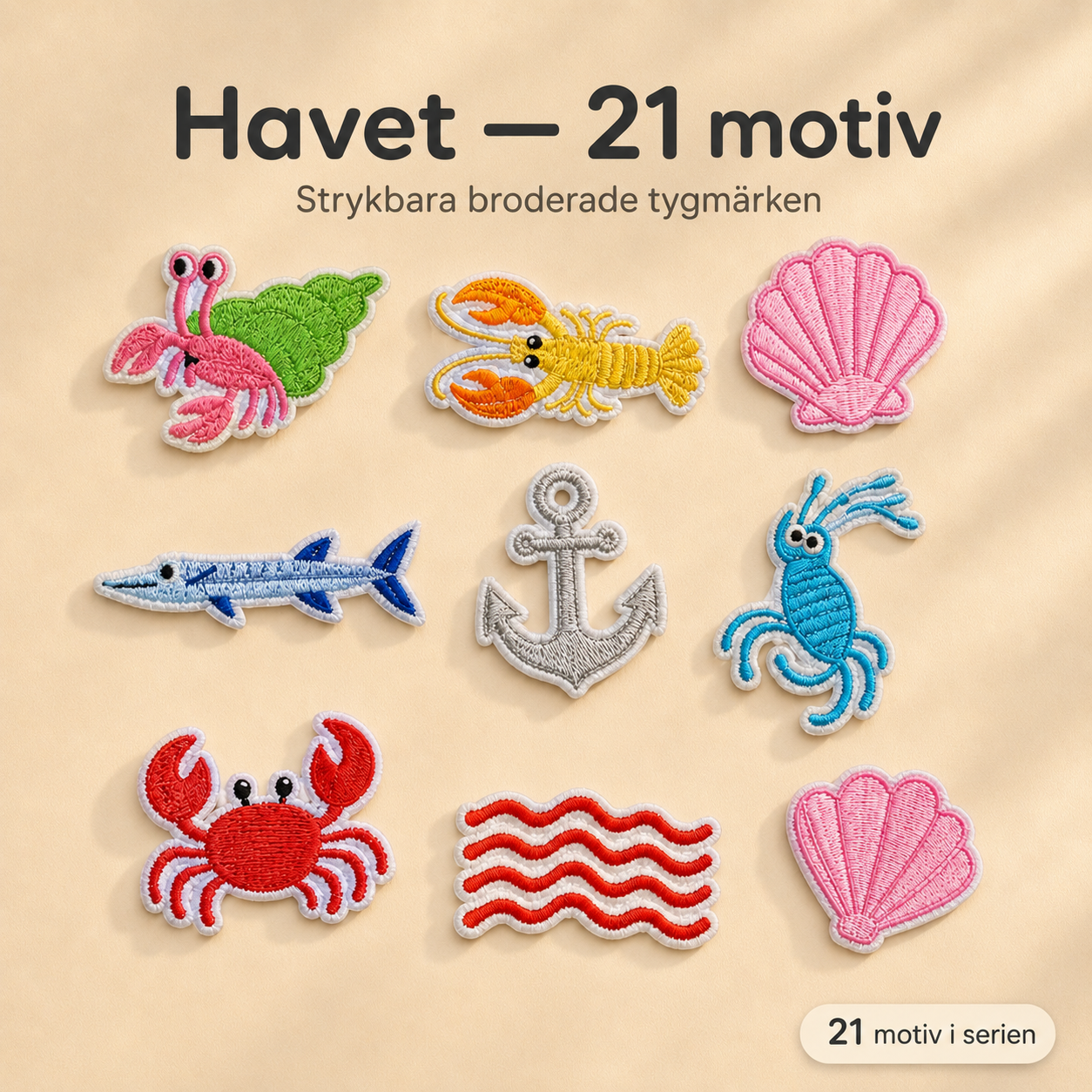 Havet-pakken 21 stk strykemerker – broderte tøymerker