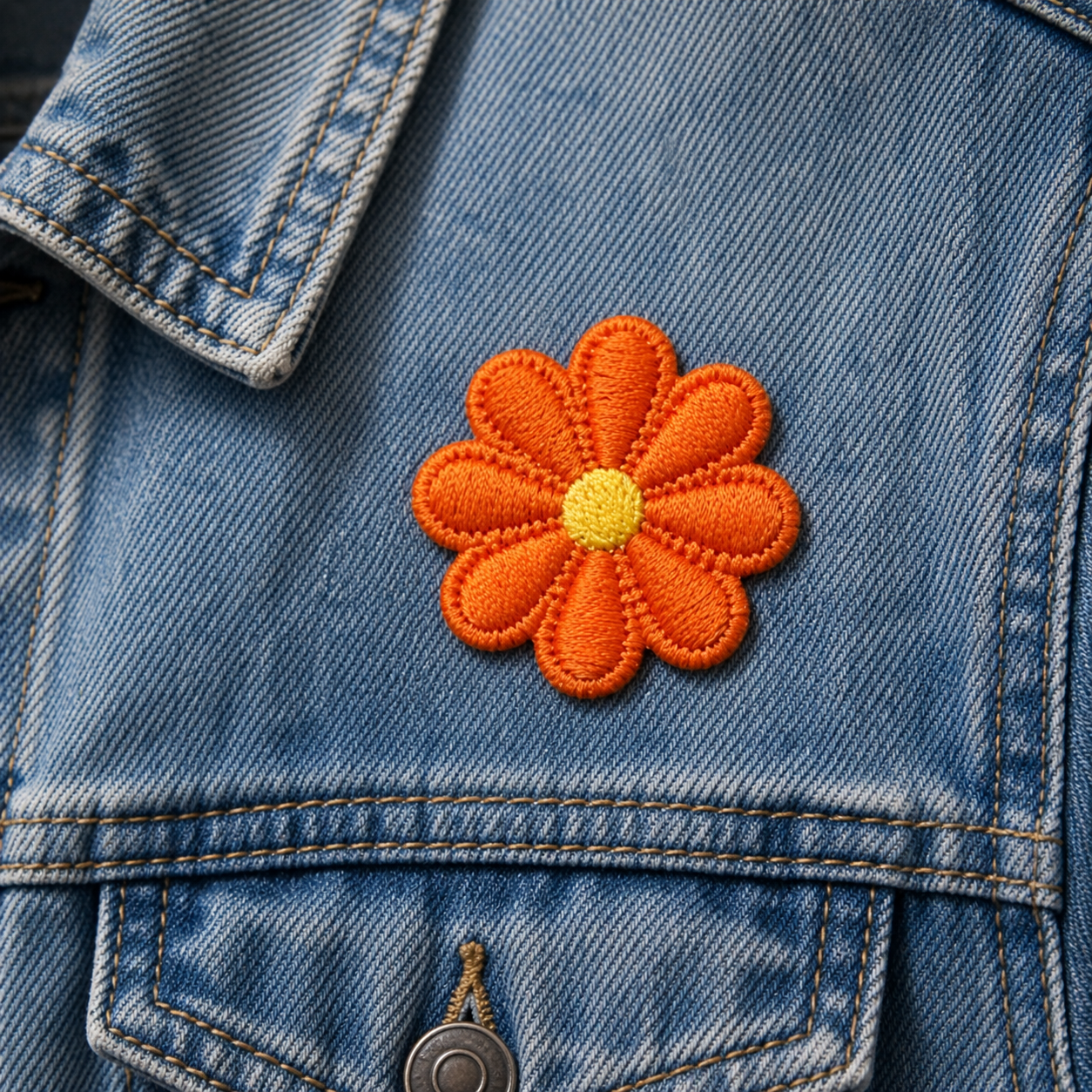 Blomst Oransje - Strykbart tøymerke