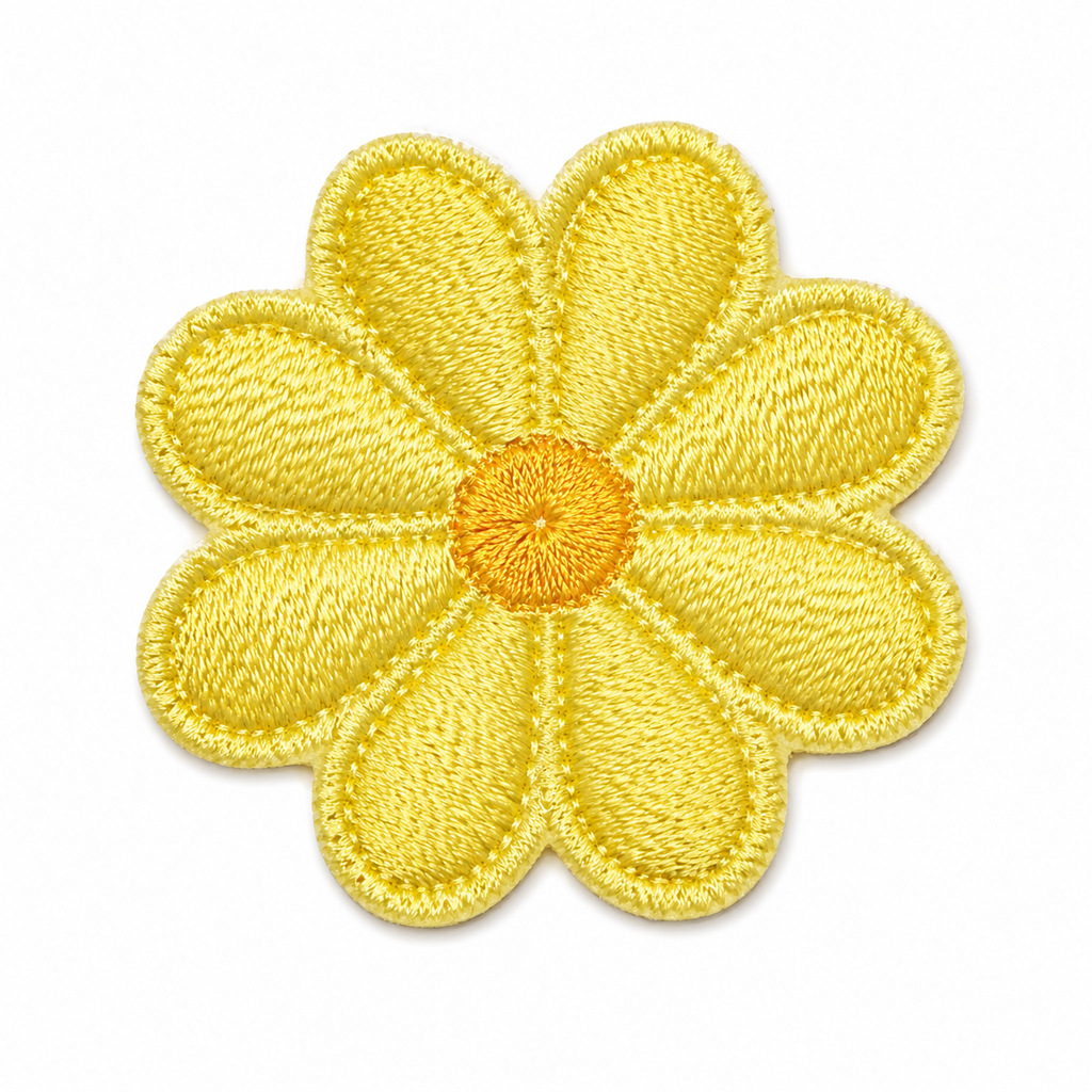 Blomst Solgul - Strykbart tøymerke