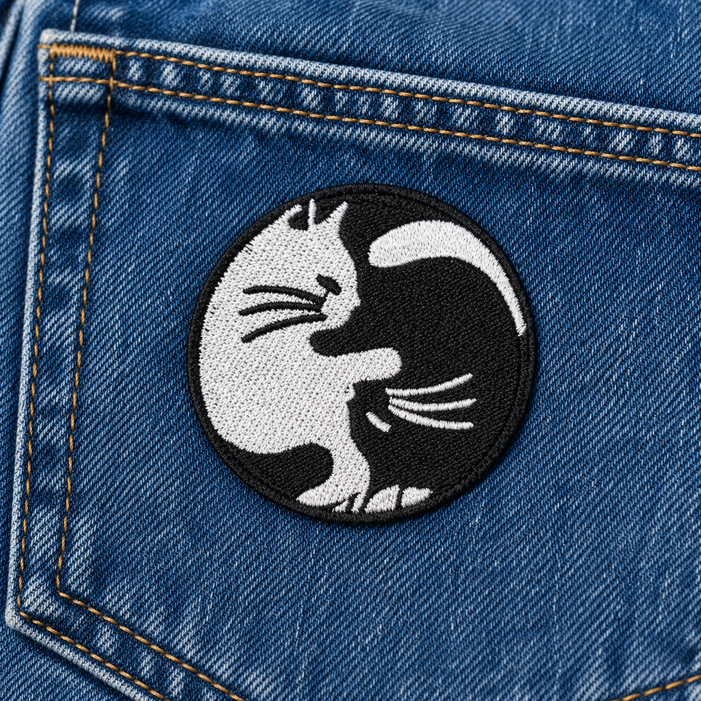 Katt Yin-Yang Svart/Hvit - Strykbart tøymerke