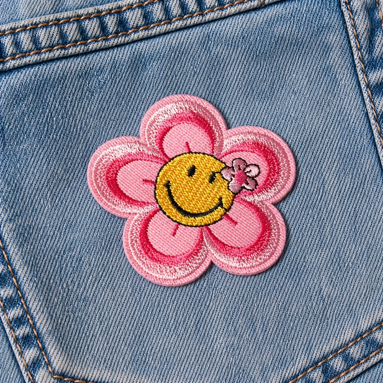 Blomst Smiley Rosa/Gul - Strykbart tøymerke