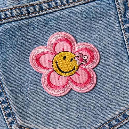 Blomst Smiley Rosa/Gul - Strykbart tøymerke