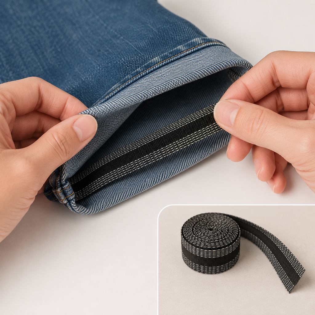Oppleggsbånd for bukser og gardiner – strykbart, 2 meter