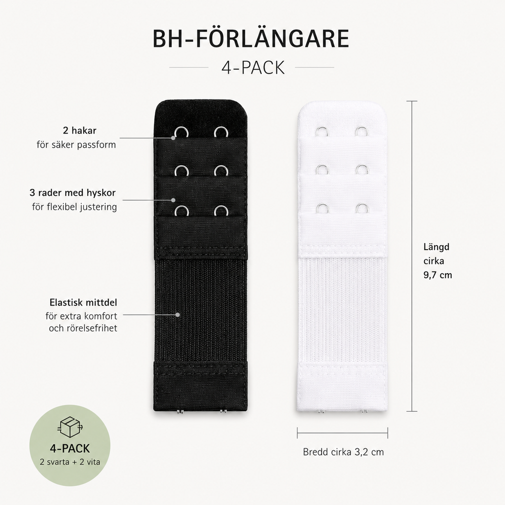 BH-forlengere 4-pakk – mer plass rundt ryggen på sekunder