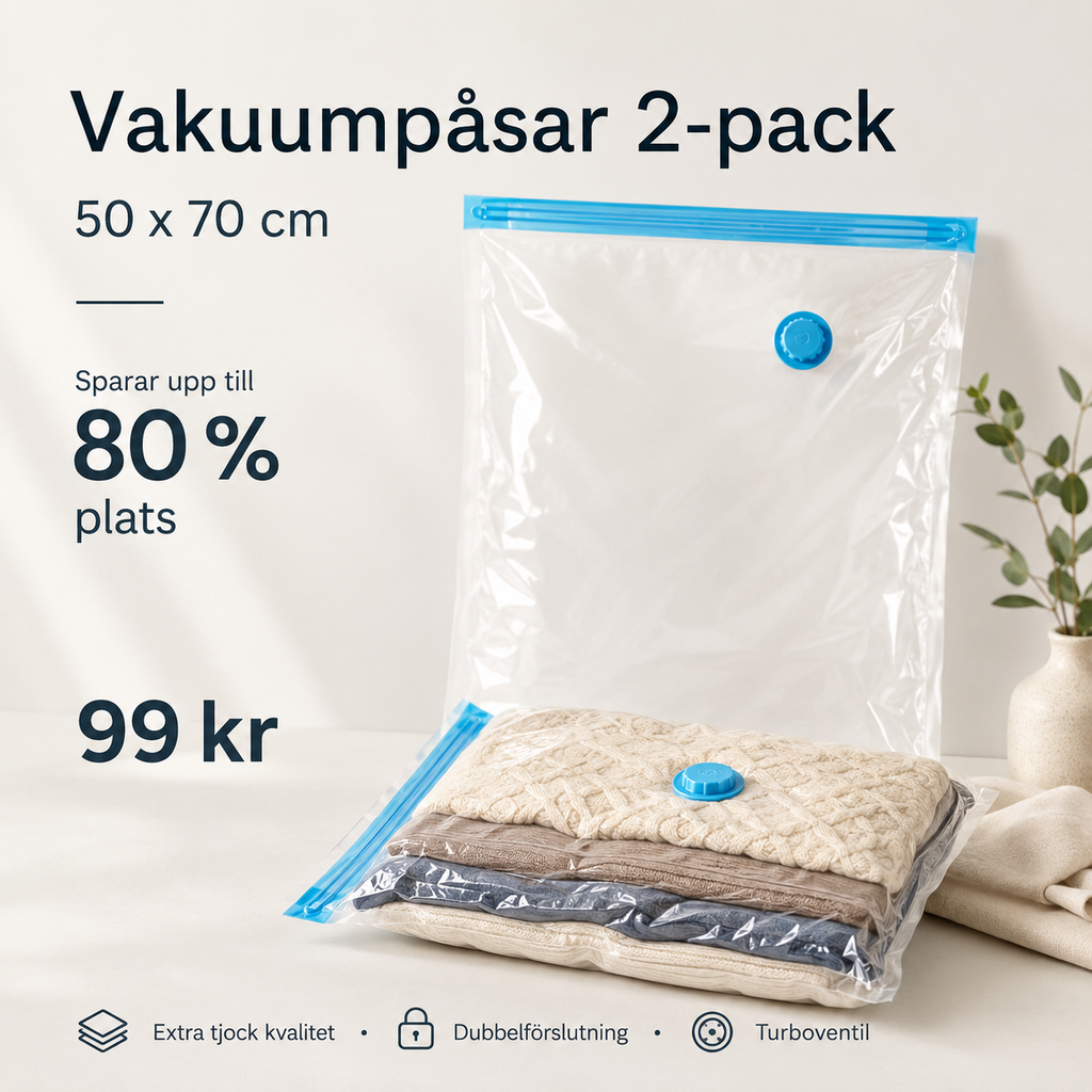 Vakuumposer for klær og tekstiler – 50×70 cm, 2-pakk