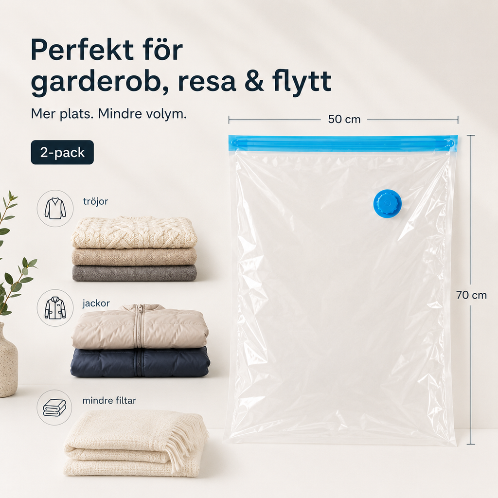 Vakuumposer for klær og tekstiler – 50×70 cm, 2-pakk