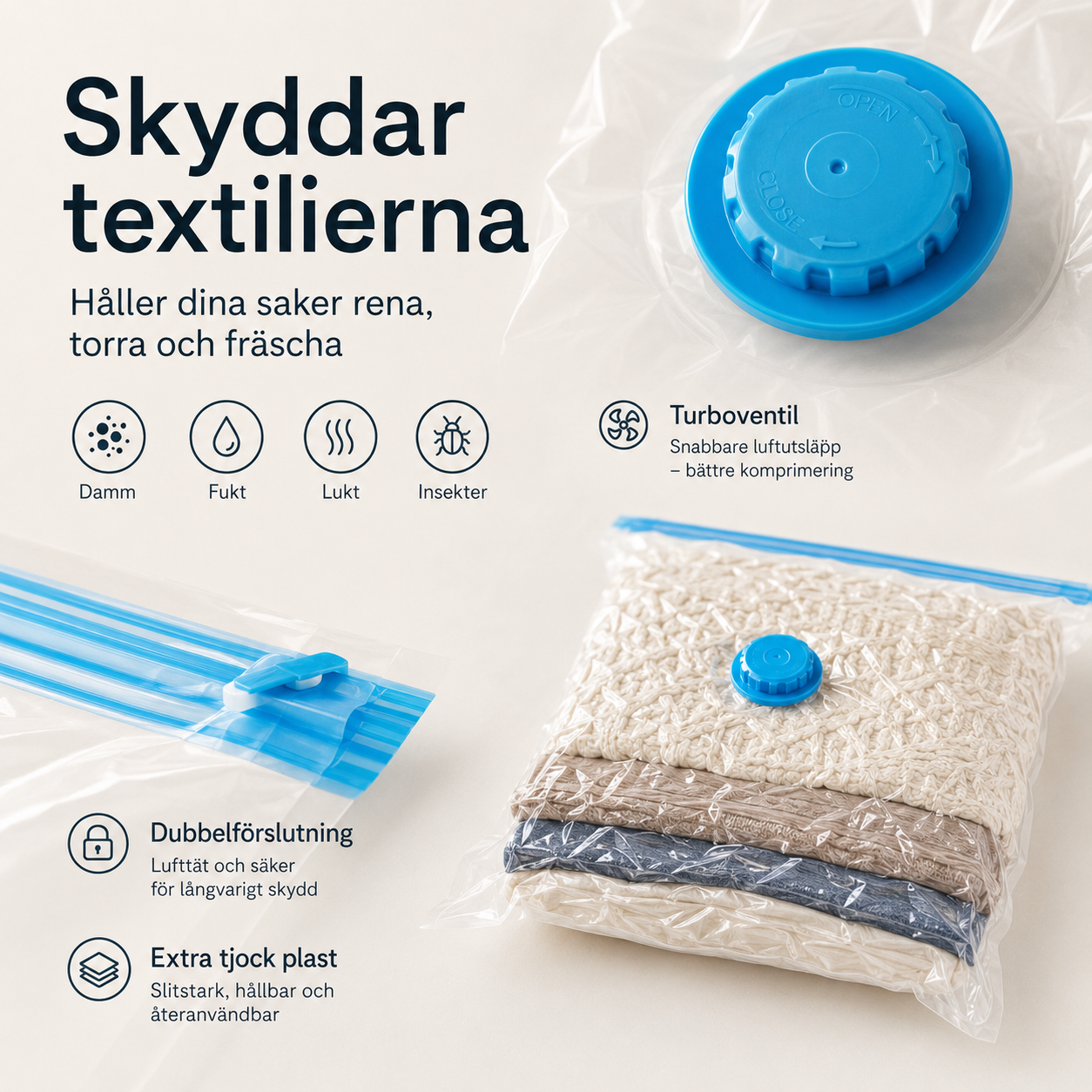 Vakuumposer for klær og tekstiler – 50×70 cm, 2-pakk