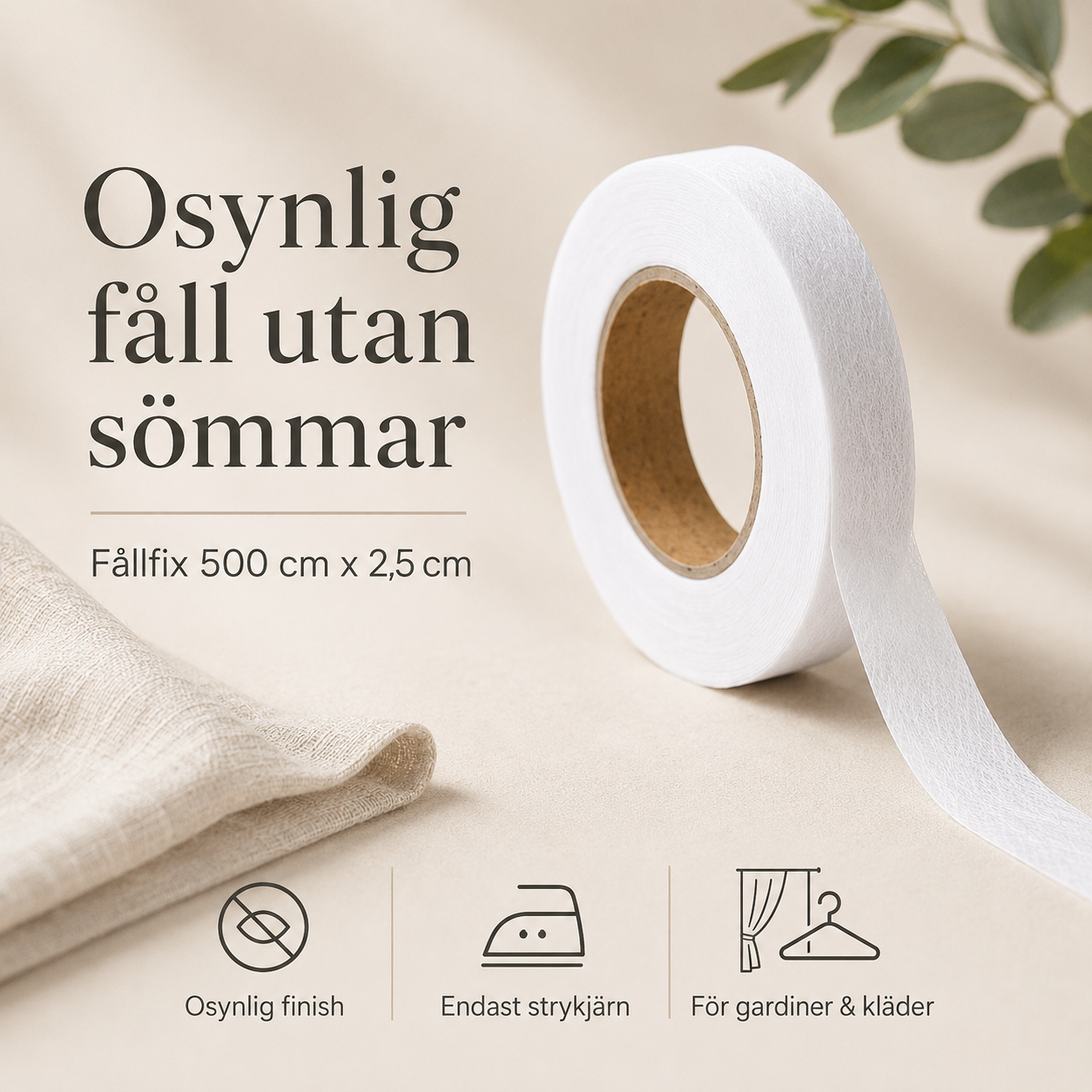 Usynlig oppleggsbånd 5 meter – legg opp gardiner og klær uten sømmer