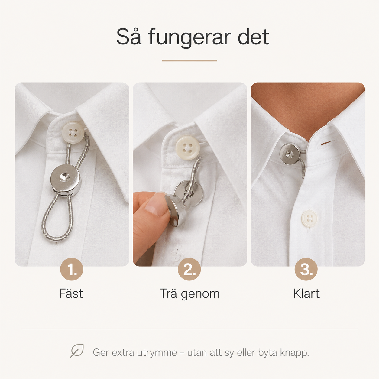 Fleksiknapper 6-pakk – mer plass i krage, mansjett og livvidde