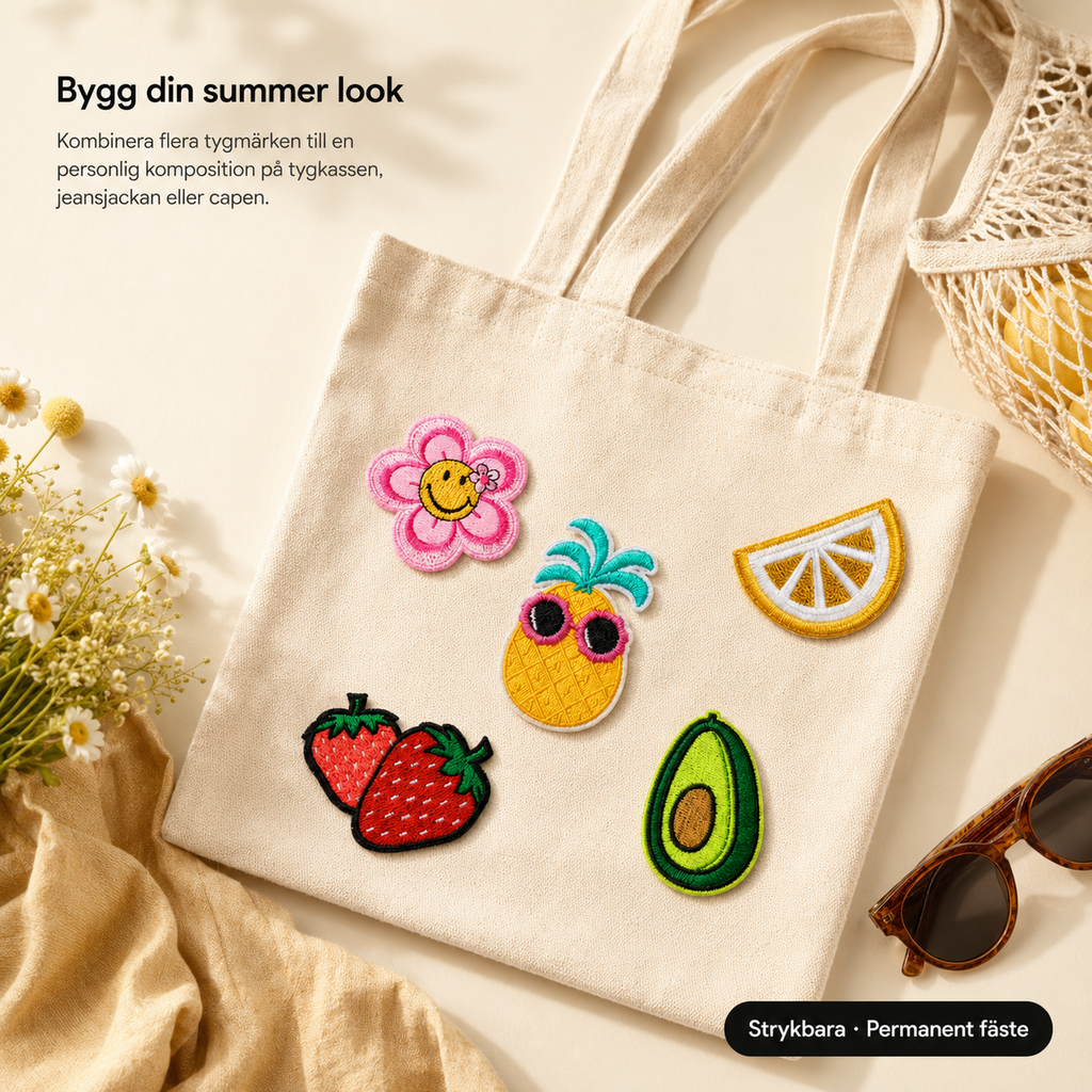 Summer vibes-pakken 8 stk strykemerker – broderte tøymerker