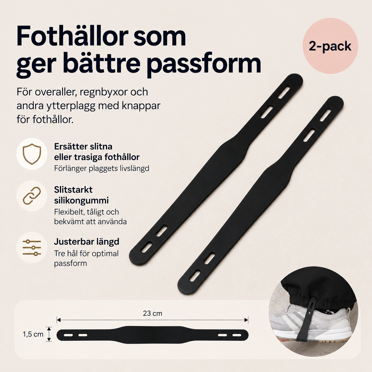Fotstropper til parkdress og regnbukser – 2-pakk